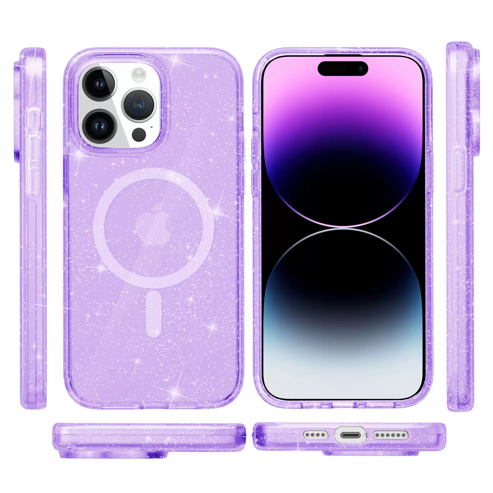 iPhone 16 Plus Fleck Glitter Case MagSafe Clear Purple